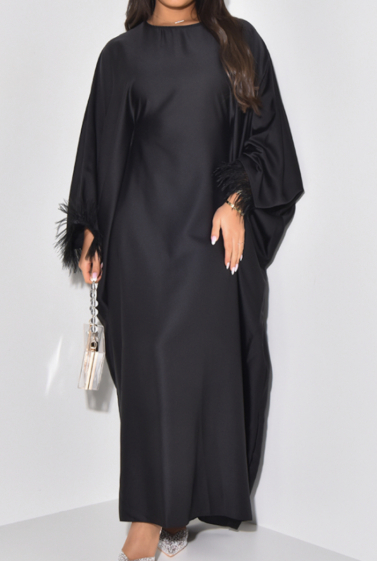 Grossiste FOLIE LOOK - Robe abaya fluide à manches longues à plumes