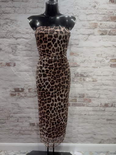 Grossiste FOLIE LOOK - Robe bustier chic avec motifs léopard
