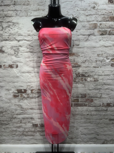 Wholesaler FOLIE LOOK - Chic strapless dress with multi-colored patterns.