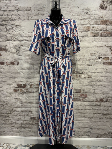 Wholesaler FOLIE LOOK - Long patterned dress with buttons and belt