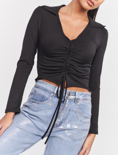Wholesaler FOLIE LOOK - Plain top with shirt collar