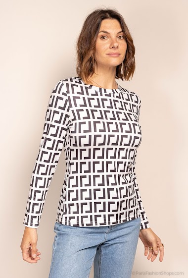 Großhändler CM MODE - Long-sleeved geometric pattern t-shirt