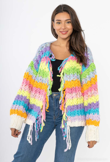 Wholesaler CMP55 - Multicolor buttoned fuzzy knit cardigan