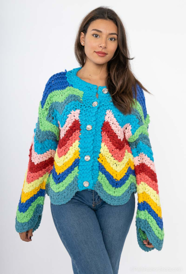 Multicolor buttoned fuzzy knit cardigan CMP55 | Paris Fashion Shops