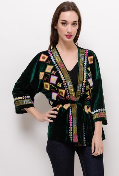 Wholesaler CMP55 - Velvet kimono with embroideries