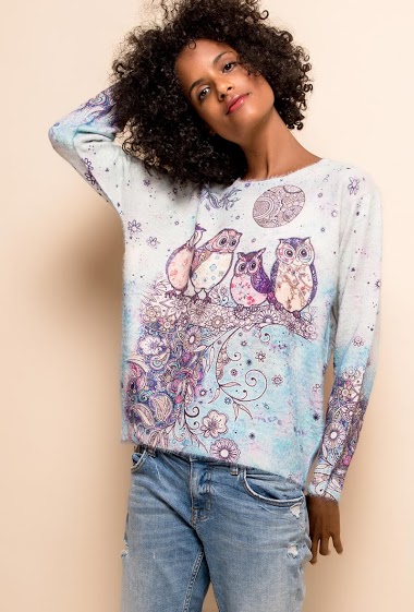 Wholesaler CMP55 - Sweater with printed owls