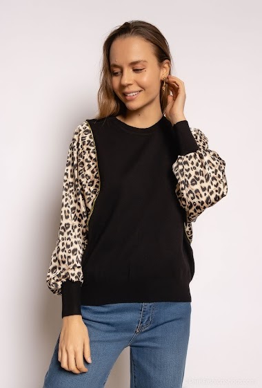 Wholesaler CMP55 - Sweater with silky printed sleeves