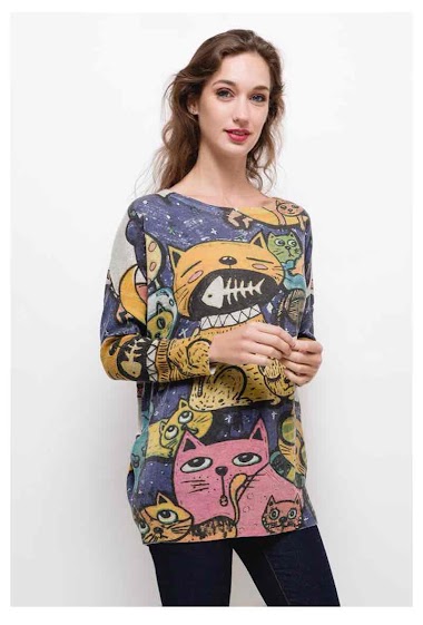 Wholesaler CMP55 - Cat print sweater