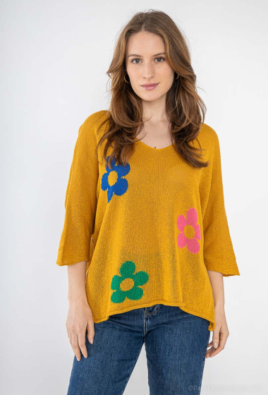 Wholesaler Dix-onze - V-neck sweater decorated with flower