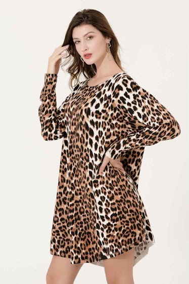 Mayorista CMP55 - pullover leopard print  with rhinestones large size