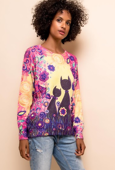 Wholesaler CMP55 - Printed cats sweater