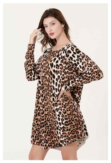 Wholesaler CMP55 - Knit dress with strass leopard print