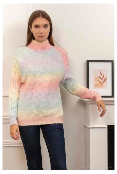 Wholesaler CMP55 - Cable knit jumper with multicolored stripes