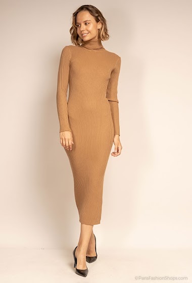 Wholesaler CMP55 - Long dress in ribbed knit turtleneck