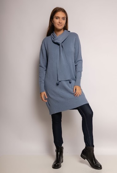 Wholesaler CMP55 - Sweater dress with scarf collar