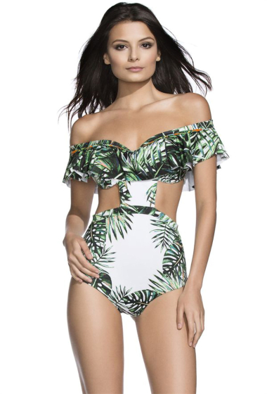 Wholesaler COCONUT SUNWEAR - 1-piece shell swimsuit Green and white
