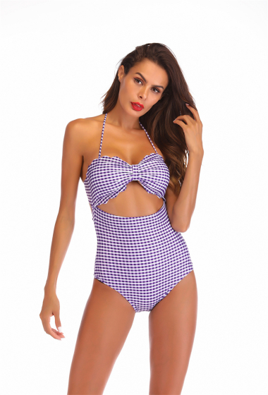 Wholesaler COCONUT SUNWEAR - Purple and white one-piece shell swimsuit