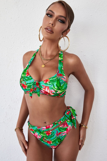 Wholesaler COCONUT SUNWEAR - Turquoise and green high-waisted 2-piece swimsuit