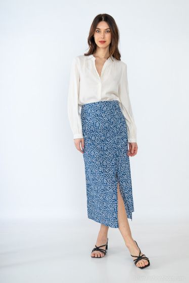 Wholesaler COLOR BLOCK - Floral pattern skirt with slit