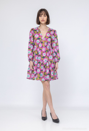 Wholesaler COLOR BLOCK - Mid-length, long-sleeved dress