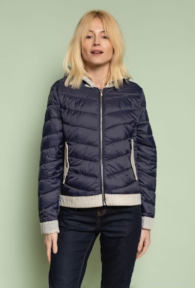 Quilted coat with denim yoke
