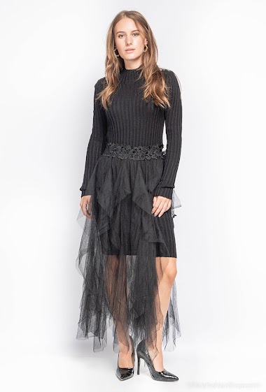 Sweater dress set with detachable tulle skirt