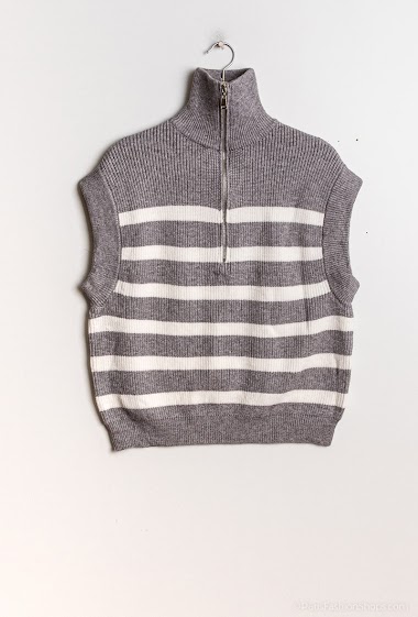 Sleeveless striped zipped sweater