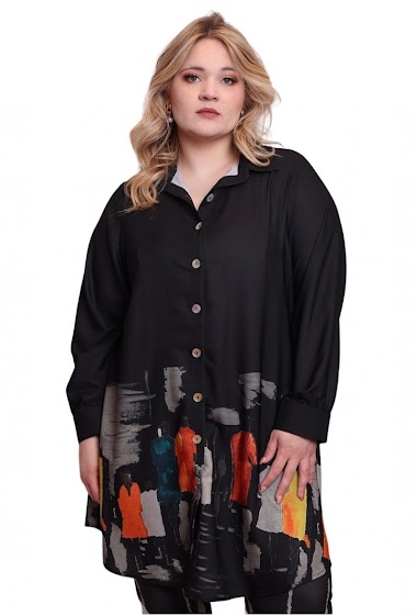 Mayorista CONCEPT26 - Long black shirt with colorful patterns