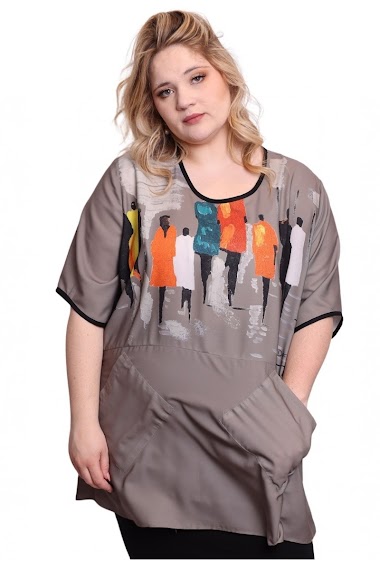 Wholesaler CONCEPT26 - Gray tunic with colorful patterns