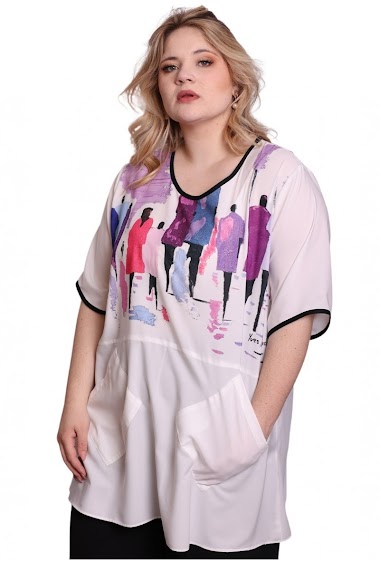 Wholesaler CONCEPT26 - Long white tunic with colorful patterns