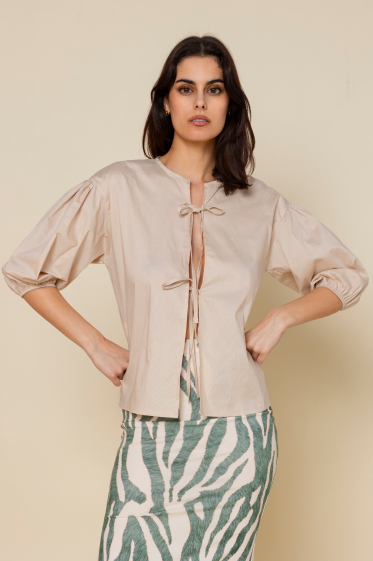 Wholesaler Copperose - balloon sleeve blouse with tied ties