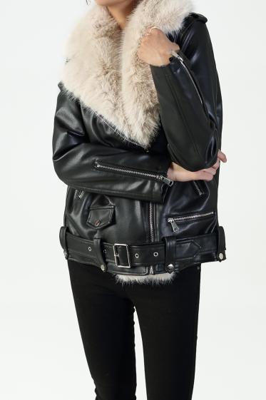 Wholesaler Copperose - jacket in similar leather with detachable faux fur