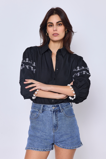 Wholesaler Copperose - shirt with embroidery on pompom sleeves