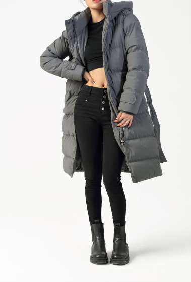 Wholesaler Copperose - mid-length quilted hooded down jacket with removable belt