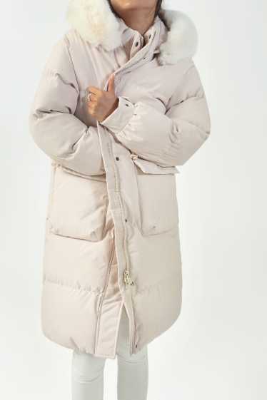 Wholesaler Copperose - mid-length quilted down jacket with fur-lined hood and drawstrings