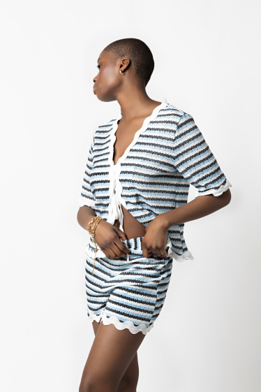 Wholesaler Copperose - Striped knit blouse and shorts set