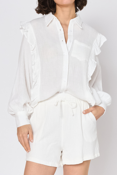 Wholesaler Copperose - Ruffled blouse and cotton gauze shorts set