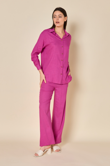 Grossiste Copperose - ensemble chemise et pantalon casual mélangés de lin