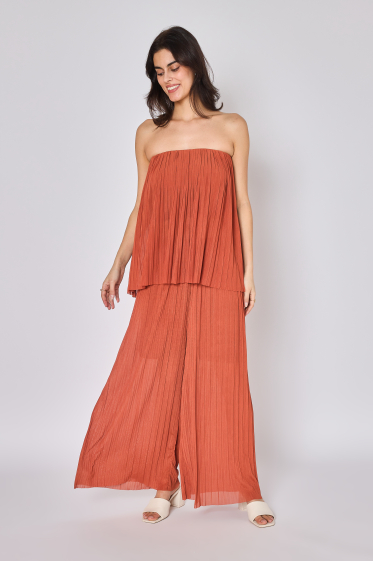 Wholesaler Copperose - pleated long bustier top and wide pants set