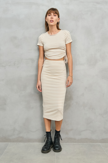 Wholesaler Copperose - fine knit striped top and skirt set