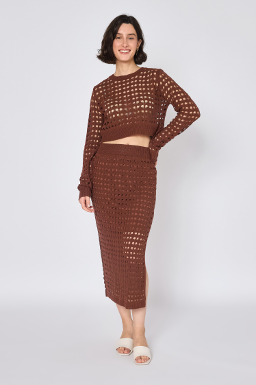 Wholesaler Copperose - fine openwork knit top and skirt set