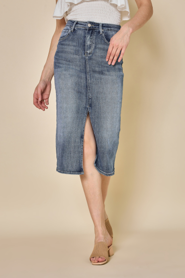 Wholesaler Copperose - mid-length denim pencil skirt with slit