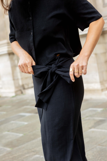 Wholesaler Copperose - mid-length skirt with slit wrap-effect linen
