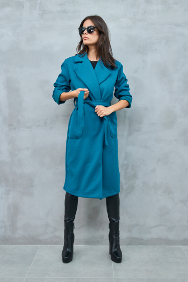 Wholesaler Copperose - long ribbed effect coat with tie belt
