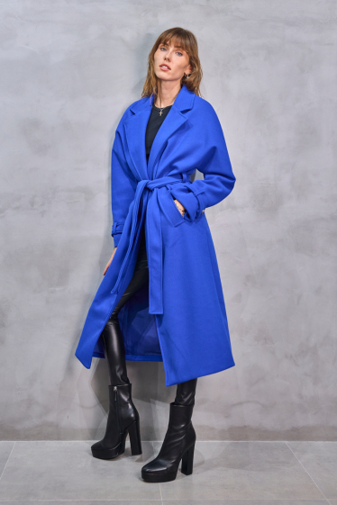 Wholesaler Copperose - long coat with wool touch and tie belt