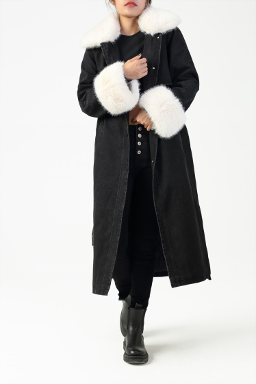Grossiste Copperose - manteaux long en jean avec fausse fourrure