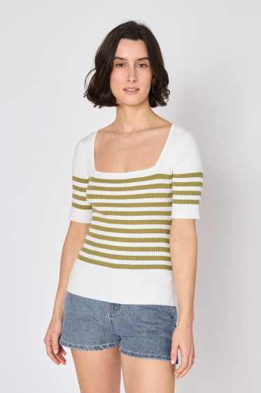 Wholesaler Copperose - striped fine rib knit sweater with square collar