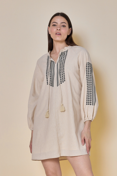 Wholesaler Copperose - short dress with embroidered linen