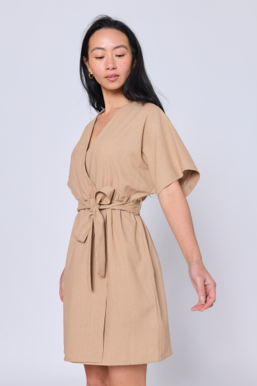 Wholesaler Copperose - Short wrap dress In linen blend