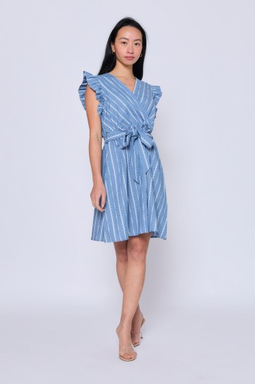 Wholesaler Copperose - short belted denim effect dress with print